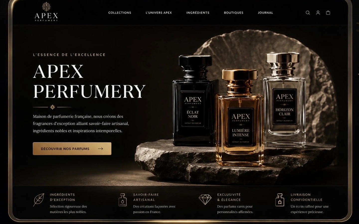 Exemple de site internet 3D pour une parfumerie de luxe