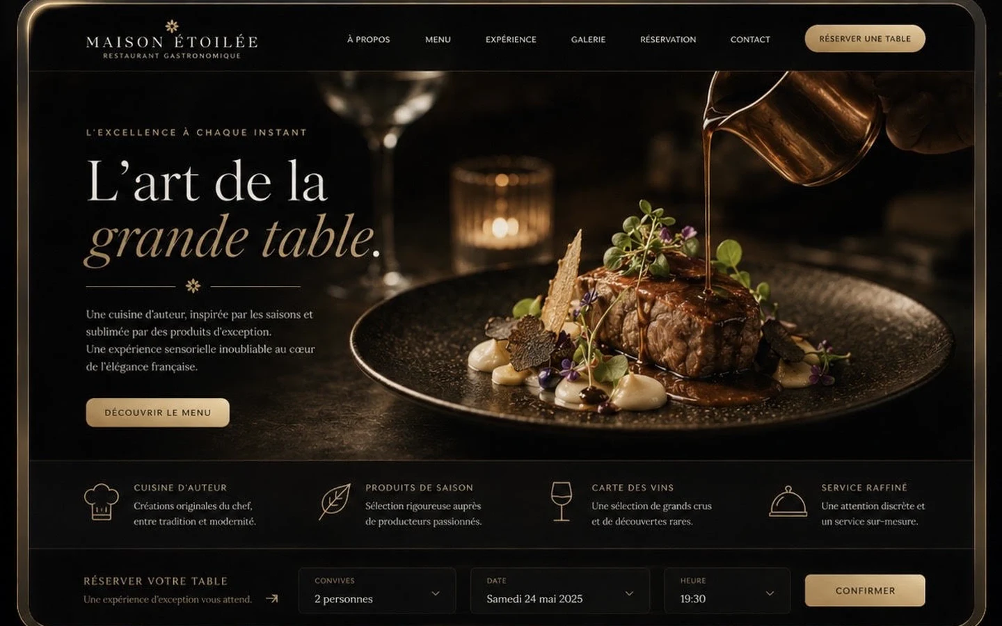 Exemple de site internet 3D pour un restaurant gastronomique