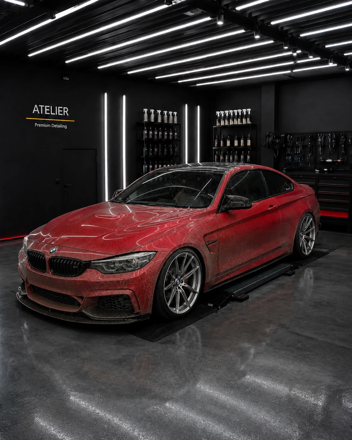 BMW M4 rouge avant lustrage