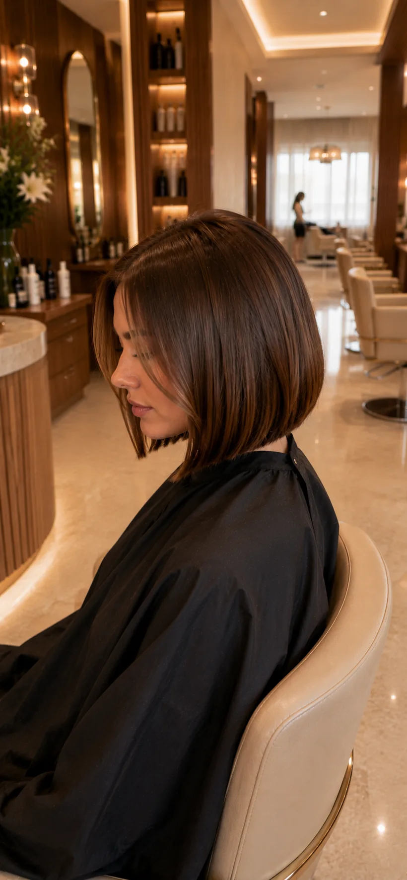 Carré plongeant lisse, brun chocolat brillant
