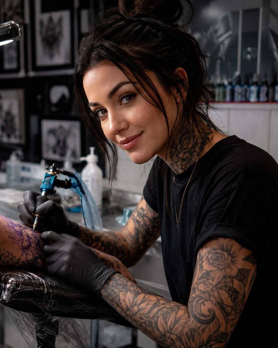 Natacha, tatoueuse chez Apex