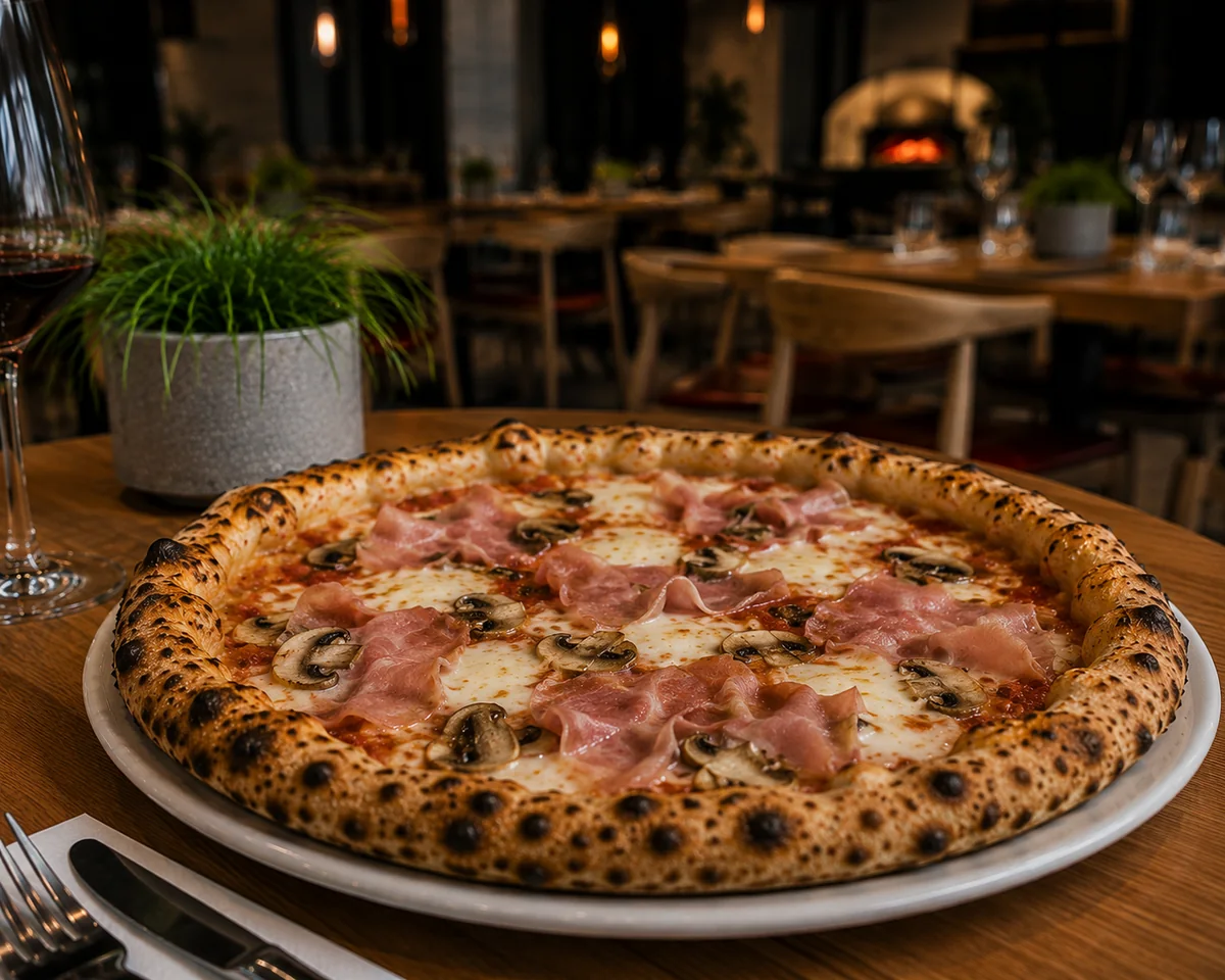 Pizza Prosciutto e Funghi, jambon de Parme et champignons